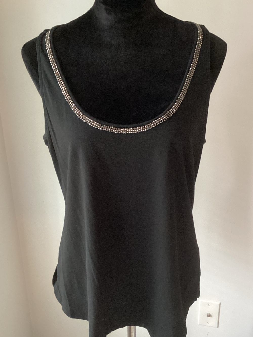 Black Beaded Scoop Neck Women's Tank Top
